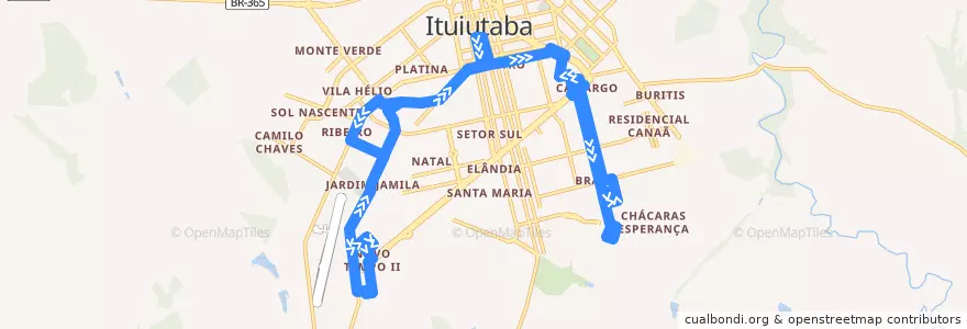 Mapa del recorrido Novo Tempo II - Eldorado - Via 17 A de la línea  en Ituiutaba.