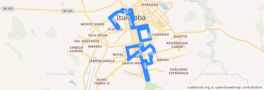 Mapa del recorrido Ituiutaba Clube - Mundo Novo de la línea  en Ituiutaba.