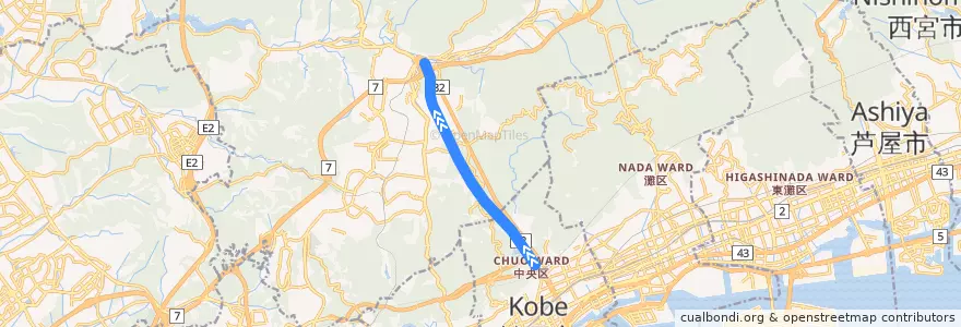 Mapa del recorrido 港観光バス de la línea  en 神戸市.
