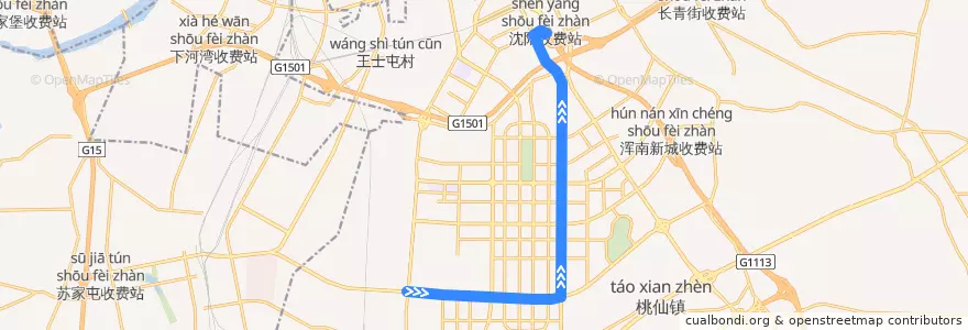 Mapa del recorrido 沈阳有轨电车3号线 de la línea  en 浑南区.