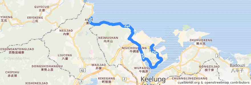 Mapa del recorrido 基隆市公車 305 濱海大道（平日早上10:30班次，返程往太白莊） de la línea  en Тайвань.