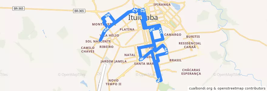 Mapa del recorrido Alvorada - Ituiutaba Clube de la línea  en Ituiutaba.
