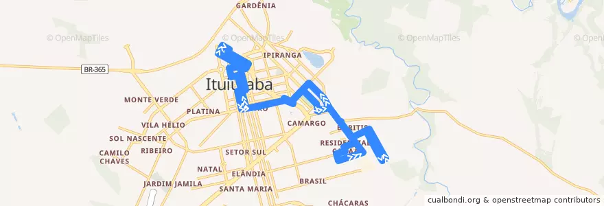 Mapa del recorrido Centro - Buritis de la línea  en Ituiutaba.