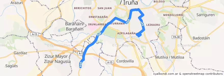 Mapa del recorrido Bus L1: Cizur Menor => UPNA de la línea  en Pamplona/Iruña.