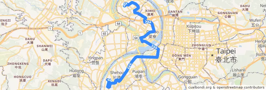 Mapa del recorrido 新北市 264 捷運蘆洲站-板橋 (往程) de la línea  en Nuova Taipei.