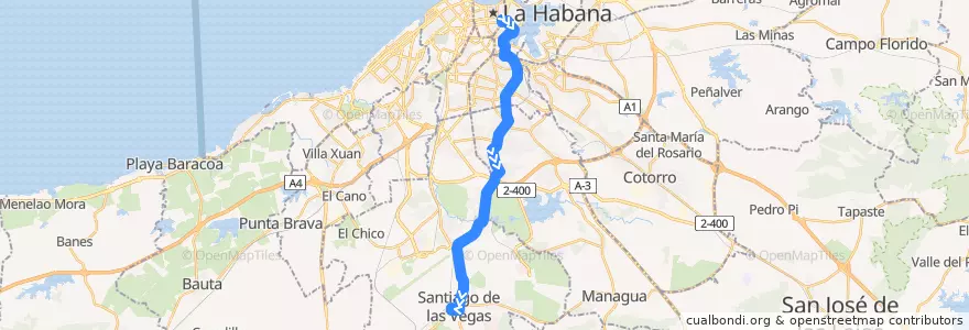 Mapa del recorrido Línea de metrobus P13 Parque Fraternidad => La Palma => Santiago de la línea  en La Habana.