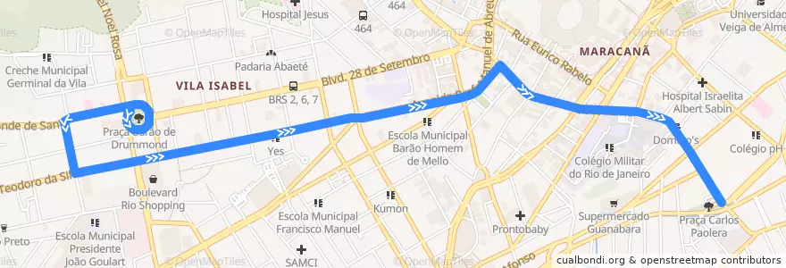 Mapa del recorrido Ônibus 433 - Vila Isabel → Prado Junior de la línea  en Rio de Janeiro.