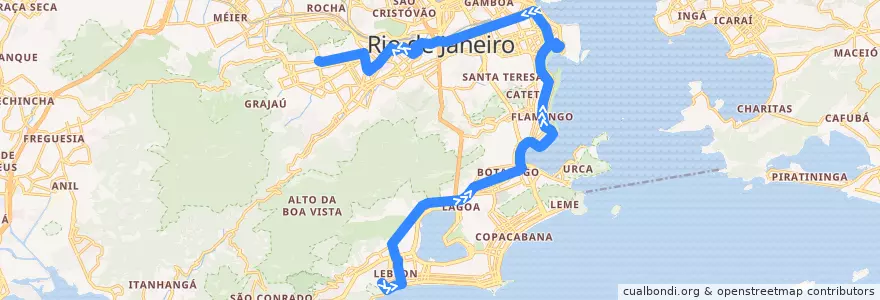 Mapa del recorrido Ônibus 438 - Leblon → Vila Isabel de la línea  en Rio de Janeiro.