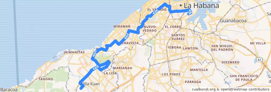 Mapa del recorrido Línea de metrobus P4 Terminal de Ferrocarriles => San Agustín de la línea  en La Havane.