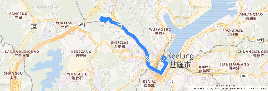 Mapa del recorrido 基隆市公車 306 中平街（往中和里） de la línea  en 基隆市.