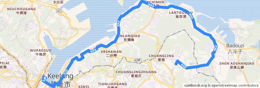 Mapa del recorrido 基隆市公車 104 新豐街（經中正路，往深美國小） de la línea  en 타이완.