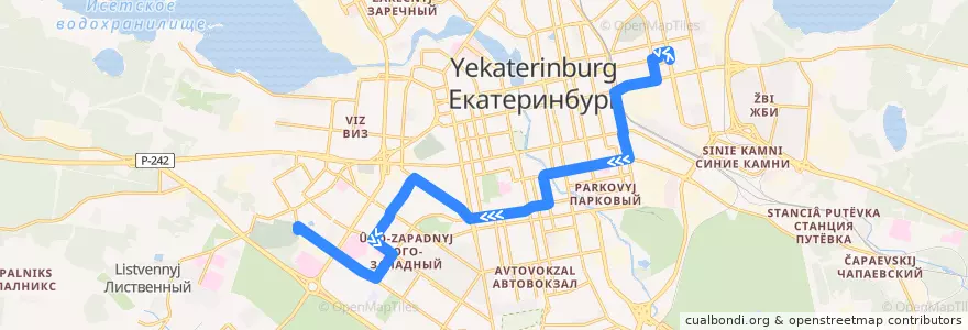 Mapa del recorrido Автобус 022. УрФУ - Зоологическая de la línea  en городской округ Екатеринбург.
