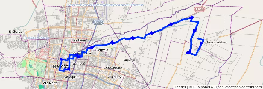 Mapa del recorrido 55 - Colonia Molina - Centro - Colonia Molina de la línea G05 en Departamento Guaymallén.