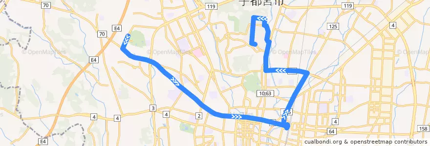 Mapa del recorrido 関東自動車バス[16] 駒生営業所⇒竹林⇒富士見ヶ丘団地 de la línea  en Utsunomiya.
