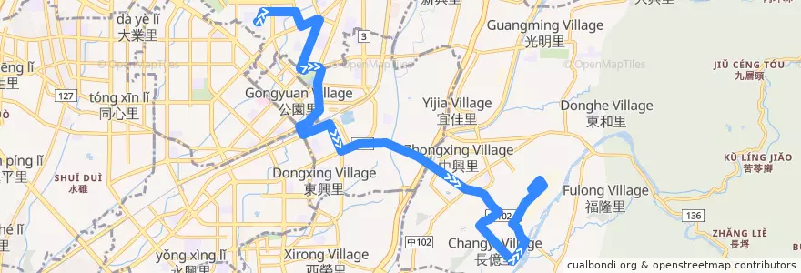 Mapa del recorrido 289路 (往台中二中) de la línea  en Taichung.