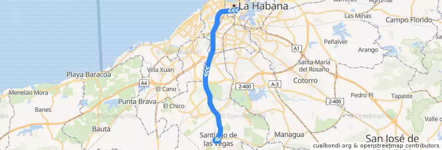 Mapa del recorrido Línea de metrobus P12 Parque Fraternidad => Santiago de la línea  en La Habana.