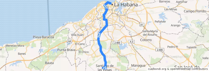 Mapa del recorrido Línea de metrobus P16 Santiago => Hospital Amejeiras de la línea  en Гавана.