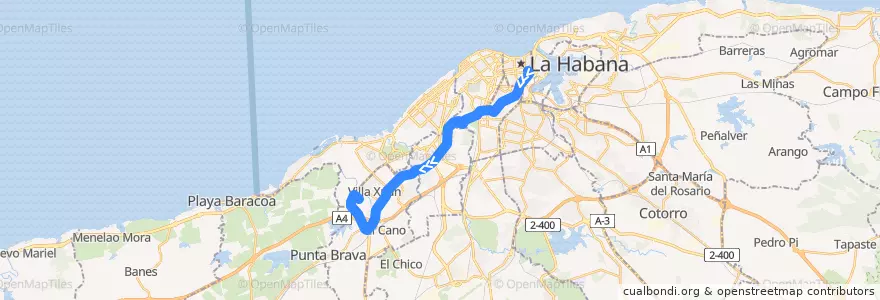 Mapa del recorrido Línea de metrobus P14 Parque Fraternidad => Cerro =>San Agustín de la línea  en Havanna.