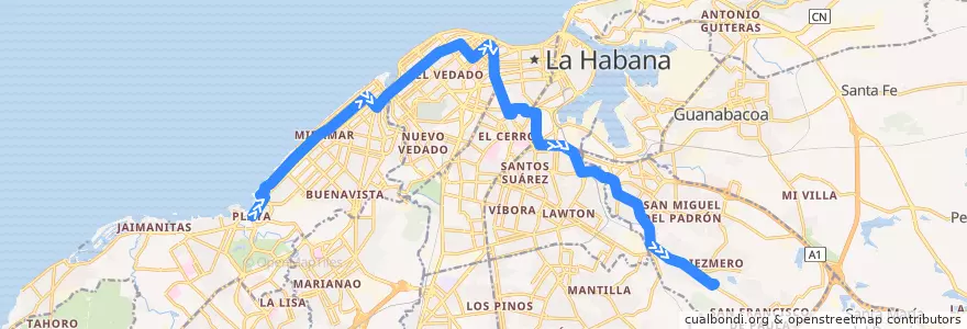 Mapa del recorrido Línea de metrobus P1 Playa=> La Rosita de la línea  en L'Avana.