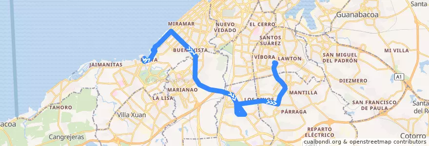 Mapa del recorrido Línea de metrobus P10 Playa => Vibora de la línea  en La Habana.