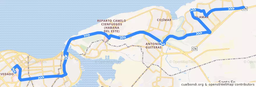 Mapa del recorrido Línea de metrobus P11 Vedado => Alamar de la línea  en Havana.