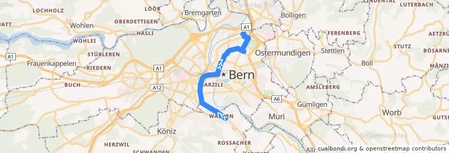 Mapa del recorrido Tram 9: Wabern => Wankdorf Bahnhof de la línea  en Bern.
