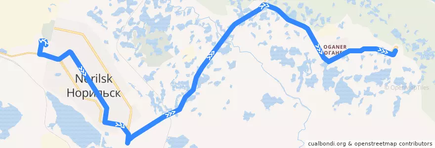Mapa del recorrido Автобус №40: АДЦ - Городская больница №1 de la línea  en ノリリスク管区.