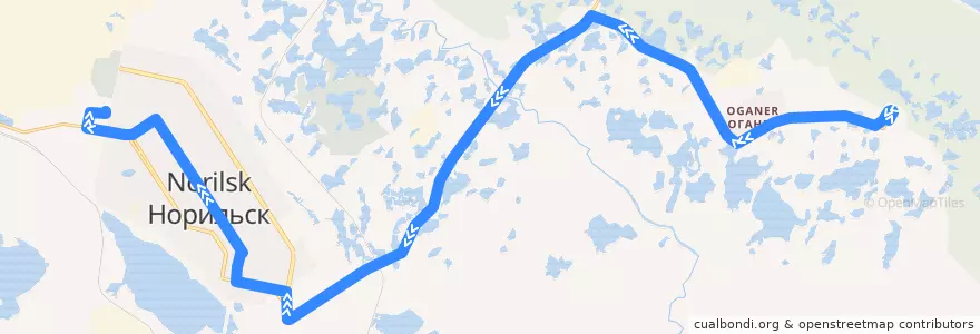 Mapa del recorrido Автобус №40: Городская больница №1 - АДЦ de la línea  en городской округ Норильск.