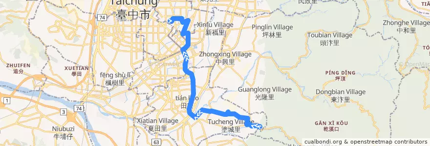 Mapa del recorrido 285路 (往臺中二中_返程) de la línea  en 臺中市.