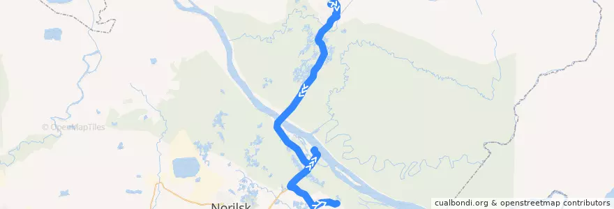 Mapa del recorrido Автобус №41: Талнах (5 мкр.) - Норильск (Городская больница №1) de la línea  en городской округ Норильск.