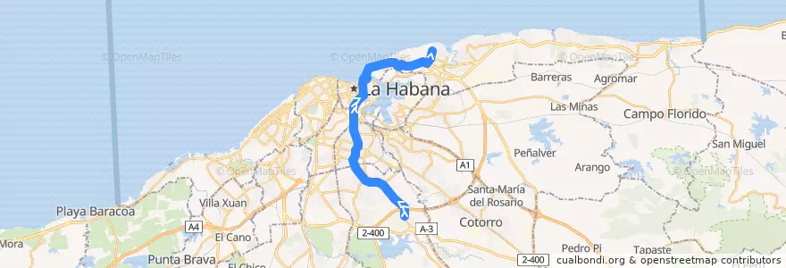 Mapa del recorrido Línea de metrobus P8 Eléctrico => Villa Panamericana de la línea  en La Habana.