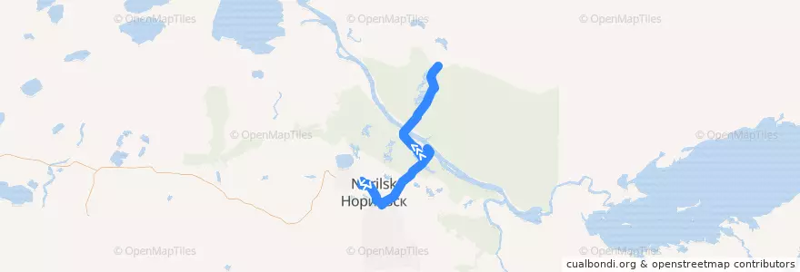Mapa del recorrido Автобус №22: Норильск (АДЦ) - Талнах (Торговый центр) de la línea  en городской округ Норильск.