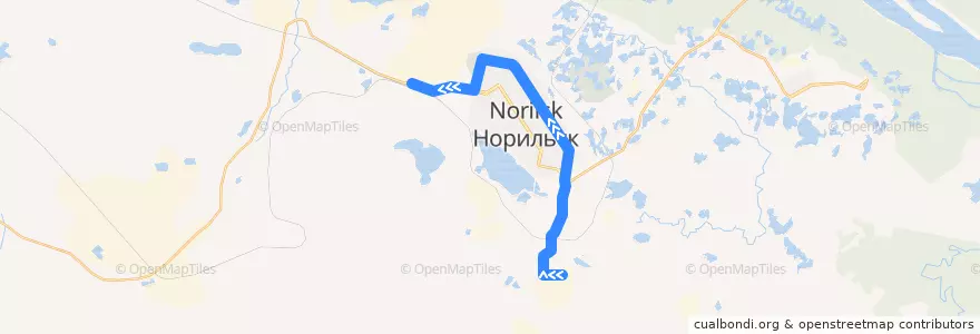 Mapa del recorrido Автобус №5Б: ОВЦ - ул. Талнахская - Медный завод de la línea  en городской округ Норильск.