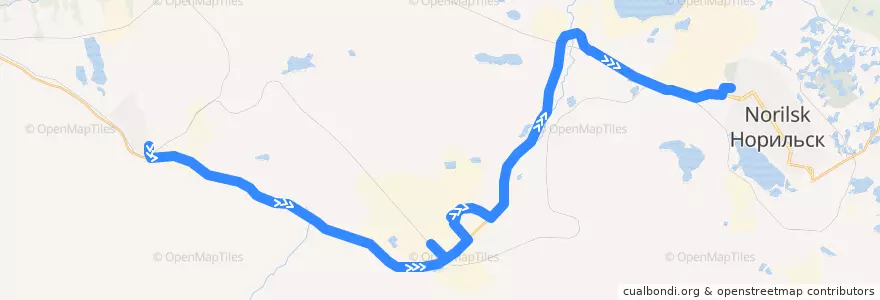 Mapa del recorrido Автобус №31: Кайеркан (ТБК) - Норильск (АДЦ) de la línea  en городской округ Норильск.