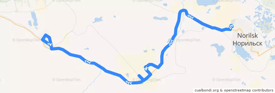 Mapa del recorrido Автобус №31: Норильск (АДЦ) - Кайеркан (ТБК) de la línea  en городской округ Норильск.