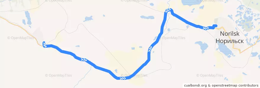 Mapa del recorrido Автобус №31Э: Кайеркан (ТБК) - Норильск (АДЦ) экспресс de la línea  en городской округ Норильск.