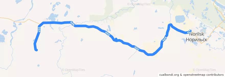 Mapa del recorrido Автобус №33: Норильск (АДЦ) - Кайеркан (ТБК) (с заездом в аэропорт Норильск) de la línea  en городской округ Норильск.