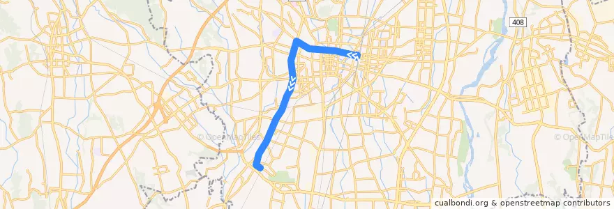 Mapa del recorrido 宇都宮駅⇒桜通り⇒西川田駅 de la línea  en Utsunomiya.