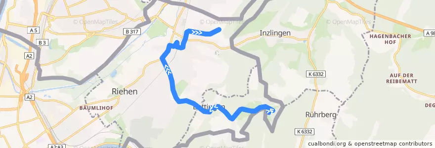 Mapa del recorrido Bus 32: Bettingen Chrischonaklinik => Riehen Rotengraben de la línea  en Basilea-Ciudad.