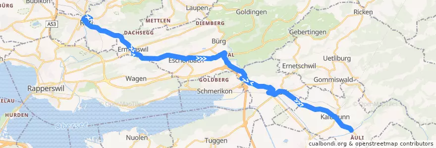 Mapa del recorrido Bus 631: Rüti ZH, Bahnhof - Kaltbrunn de la línea  en Wahlkreis See-Gaster.