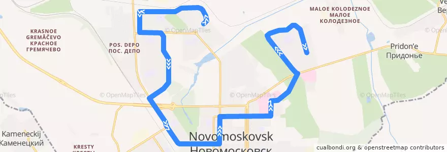 Mapa del recorrido Автобус 21: ул. Молодежная ‐ Залесный de la línea  en городской округ Новомосковск.