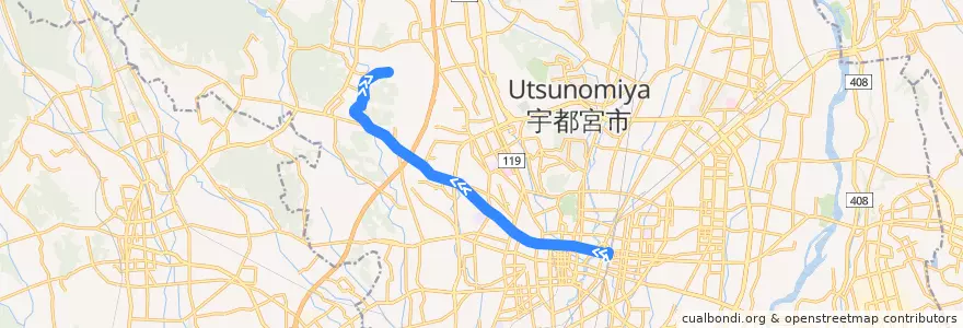 Mapa del recorrido 関東自動車バス[45] 宇都宮駅⇒立岩 de la línea  en 宇都宮市.