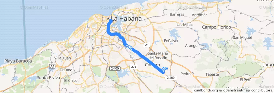 Mapa del recorrido Línea de metrobus P7 Cotorro => Parque Faternidad de la línea  en Havana.