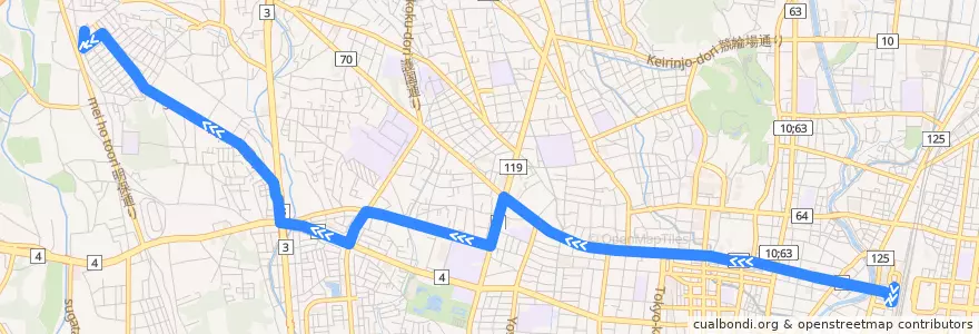 Mapa del recorrido 関東自動車バス[40] 宇都宮駅⇒西の宮団地 de la línea  en 宇都宮市.