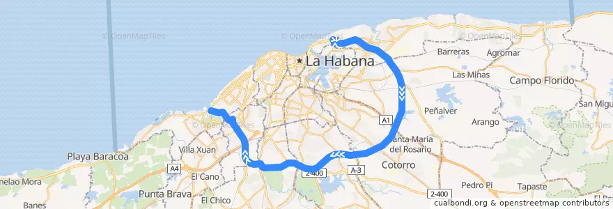 Mapa del recorrido Línea de metrobus PC Hospital Naval => Playa de la línea  en Havanna.