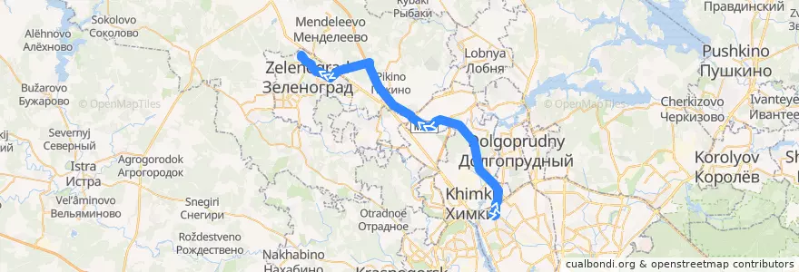 Mapa del recorrido Автобус № 400Э: Метро «Ховрино» - Зеленоград, Северная de la línea  en Oblast Moskou.