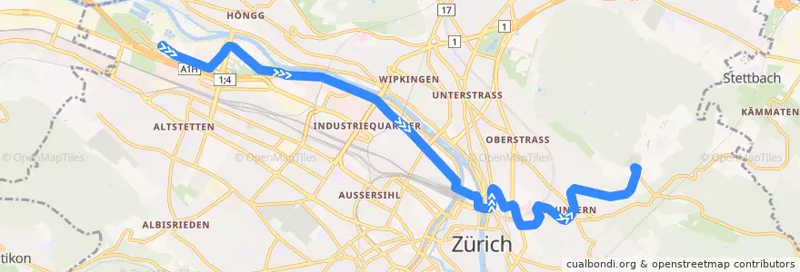 Mapa del recorrido Tram 6: Werdhölzli → Zoo de la línea  en Zurich.