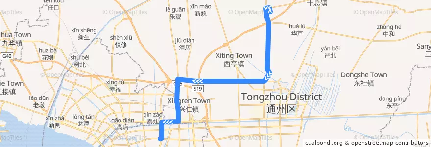 Mapa del recorrido 628路: 骑岸公交停车场 => 校西公交停车场 de la línea  en 通州区.