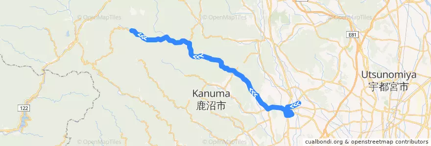 Mapa del recorrido 鹿沼市リーバス古峰原線 鹿沼駅⇒古峯神社 de la línea  en 鹿沼市.