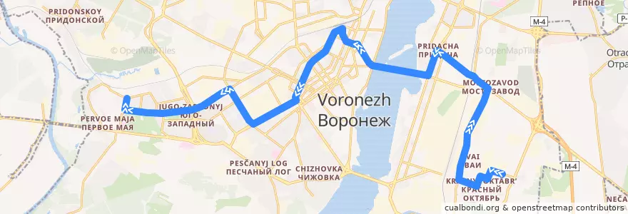 Mapa del recorrido Автобус №6М: Институт - Перхоровича de la línea  en городской округ Воронеж.